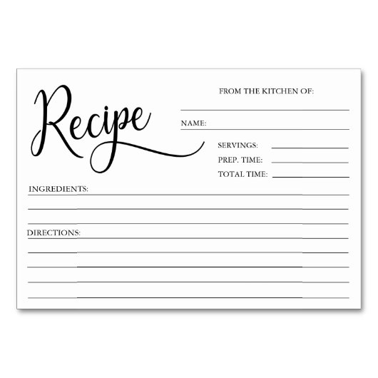 ミニマルモダンリストホワイトブライダルシャワーレシピカード テーブルナンバー (正面)