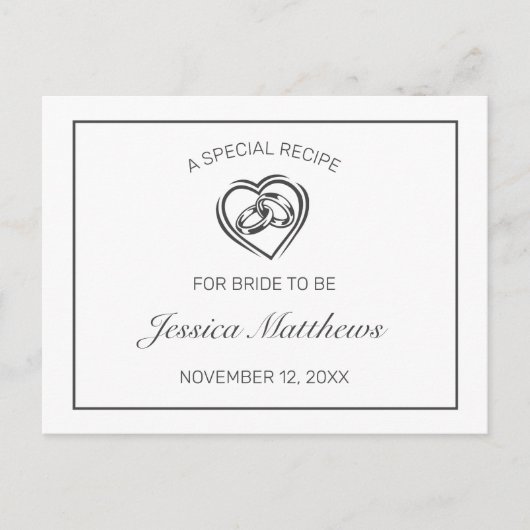 ミニマルモダンリストホワイトブライダルシャワーレシピカード ポストカード (正面)