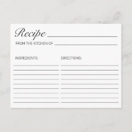 ミニマルモダンリストホワイトブライダルシャワーレシピカード ポストカード