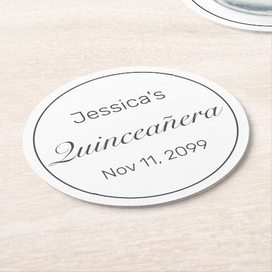 ミニマルモダンリストホワイトブラックキンセアニェラ ラウンドペーパーコースター (アングル)