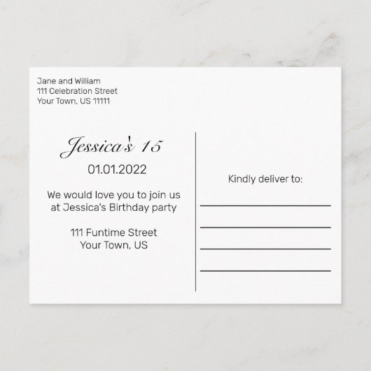 ミニマルモダンリストホワイトブラッククインセアニラ 案内ポストカード (裏面)