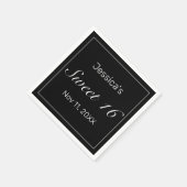 ミニマルモダンリストホワイトブラックスウィート16 スタンダードカクテルナプキン (角)