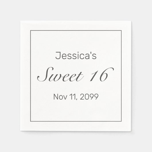 ミニマルモダンリストホワイトブラックスウィート16 スタンダードカクテルナプキン (正面)