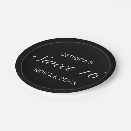 ミニマルモダンリストホワイトブラックスウィート16 ペーパープレート (アングル)