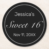 ミニマルモダンリストホワイトブラックスウィート16 ラウンドペーパーコースター (正面)