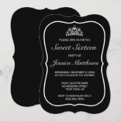 ミニマルモダンリストホワイトブラックスウィート16 招待状 (正面/裏面)