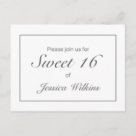 ミニマルモダンリストホワイトブラックスウィート16 案内ポストカード