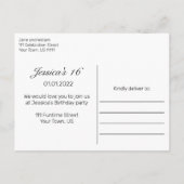 ミニマルモダンリストホワイトブラックスウィート16 案内ポストカード (裏面)