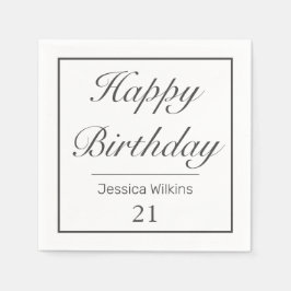 ミニマルモダンリストホワイトブラックハッピーバースデー スタンダードカクテルナプキン