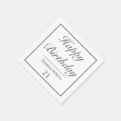 ミニマルモダンリストホワイトブラックハッピーバースデー スタンダードカクテルナプキン (角)