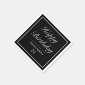 ミニマルモダンリストホワイトブラックハッピーバースデー スタンダードカクテルナプキン (角)