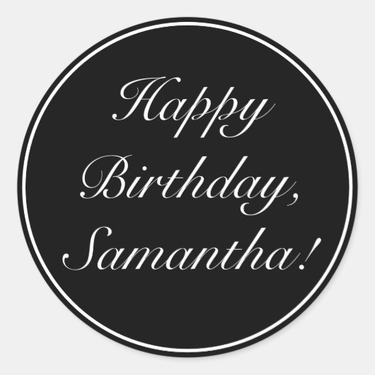 ミニマルモダンリストホワイトブラックハッピーバースデー ラウンドシール (正面)
