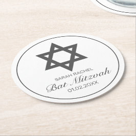 ミニマルモダンリストホワイトブラックバーバルミツワー ラウンドペーパーコースター