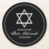 ミニマルモダンリストホワイトブラックバーバルミツワー ラウンドペーパーコースター (正面)