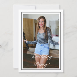 ミニマルモダンリストホワイトブラックフォト誕生日 招待状