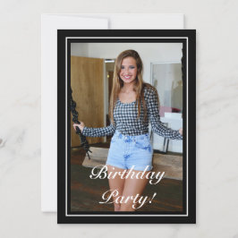 ミニマルモダンリストホワイトブラックフォト誕生日 招待状