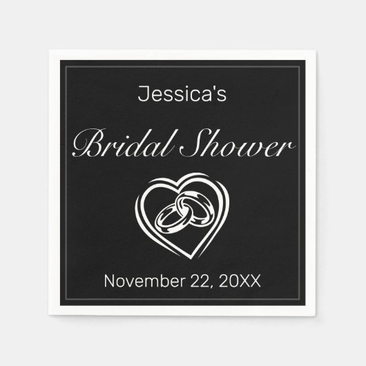 ミニマルモダンリストホワイトブラックブライダルシャワー スタンダードカクテルナプキン (正面)