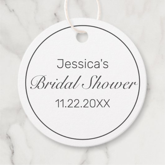 ミニマルモダンリストホワイトブラックブライダルシャワー フェイバータグ (正面)