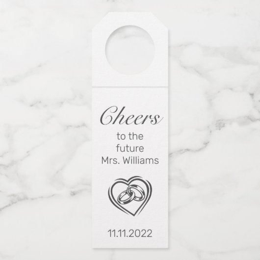 ミニマルモダンリストホワイトブラックブライダルシャワー ボトルネックタグ (正面)