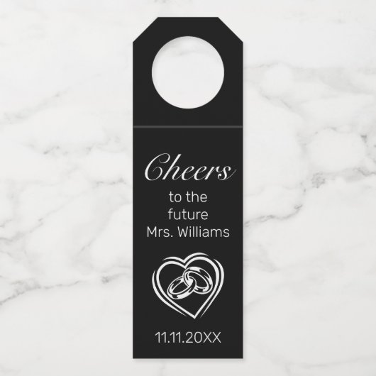 ミニマルモダンリストホワイトブラックブライダルシャワー ボトルネックタグ (正面)