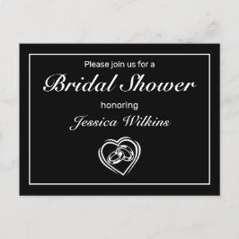 ミニマルモダンリストホワイトブラックブライダルシャワー 案内ポストカード