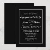 ミニマルモダンリストホワイトブラック婚約パーティ 招待状 (正面/裏面)