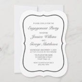 ミニマルモダンリストホワイトブラック婚約パーティ 招待状 (正面)