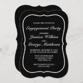 ミニマルモダンリストホワイトブラック婚約パーティ 招待状 (正面/裏面)