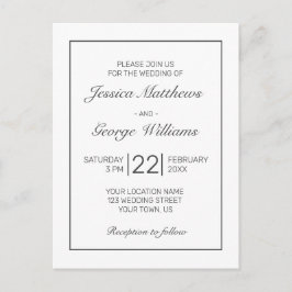 ミニマルモダンリストホワイトブラック結婚式招待状 ポストカード