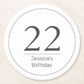 ミニマルモダンリストホワイトブラック誕生日 ラウンドペーパーコースター (正面)