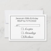 ミニマルモダンリストホワイトブラック誕生日 出欠カード (裏面)