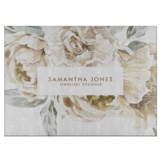 ミニマルモダンリストホワイトペオニーフローラ水彩色 カッティングボード (正面)