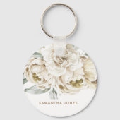 ミニマルモダンリストホワイトペオニーフローラ水彩色 キーホルダー (裏面)