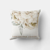 ミニマルモダンリストホワイトペオニーフローラ水彩色 クッション (裏面)