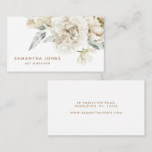 ミニマルモダンリストホワイトペオニーフローラ水彩色 コーリングカード (正面/裏面)