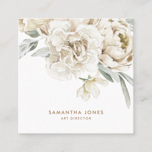 ミニマルモダンリストホワイトペオニーフローラ水彩色 コーリングカード (正面)