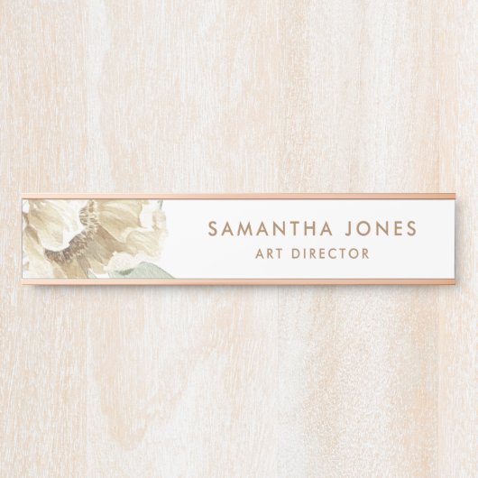 ミニマルモダンリストホワイトペオニーフローラ水彩色 サインプレート (正面)