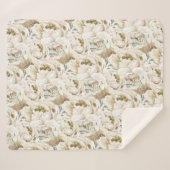 ミニマルモダンリストホワイトペオニーフローラ水彩色 シェルパブランケット (正面(横))