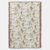 ミニマルモダンリストホワイトペオニーフローラ水彩色 スローブランケット (正面縦)
