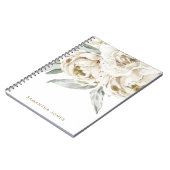 ミニマルモダンリストホワイトペオニーフローラ水彩色 ノートブック (左側)