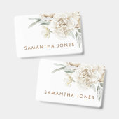 ミニマルモダンリストホワイトペオニーフローラ水彩色 バッジ (表裏)