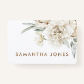 ミニマルモダンリストホワイトペオニーフローラ水彩色 バッジ (裏面)