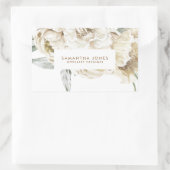 ミニマルモダンリストホワイトペオニーフローラ水彩色 長方形シール (バッグ)