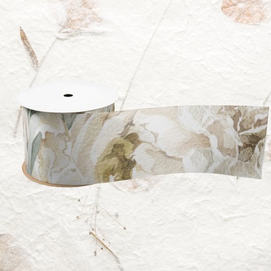 ミニマルモダンリストホワイトペオニーヴィンテージフローラ サテンリボン