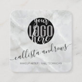 ミニマルモダンリストホワイトマーブルストーンのロゴ スクエア名刺 (正面)