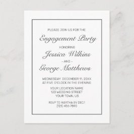 ミニマルモダンリストホワイト婚約招待状 ポストカード