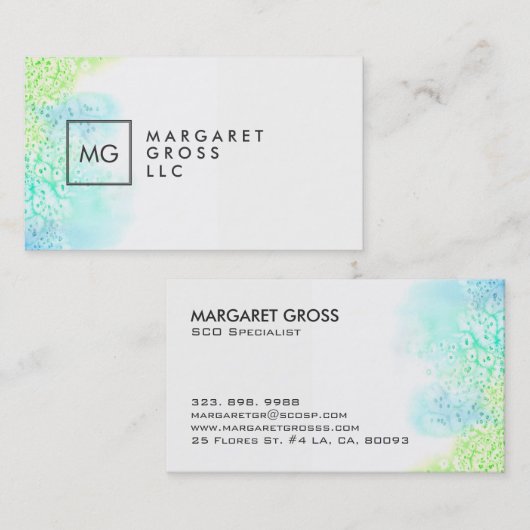 ミニマルモダンリストホワイト&パステルウォーターカラーグラデーション 名刺 (正面/裏面)