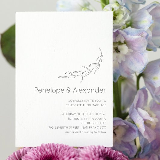 ミニマルモダンリストボタニカルスケッチシッ結婚クス 招待状