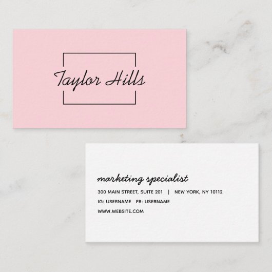 ミニマルモダンリストボックスラインフレームベビーピンク 名刺 (正面/裏面)