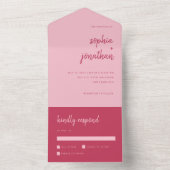 ミニマルモダンリストマジェンタおよびピンク結婚の オールインワン招待状 (内側)